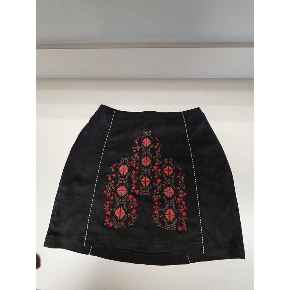 Shyanne Skirt Womens Small Black Velvet Floral Embroidered A-Line Mini Western
